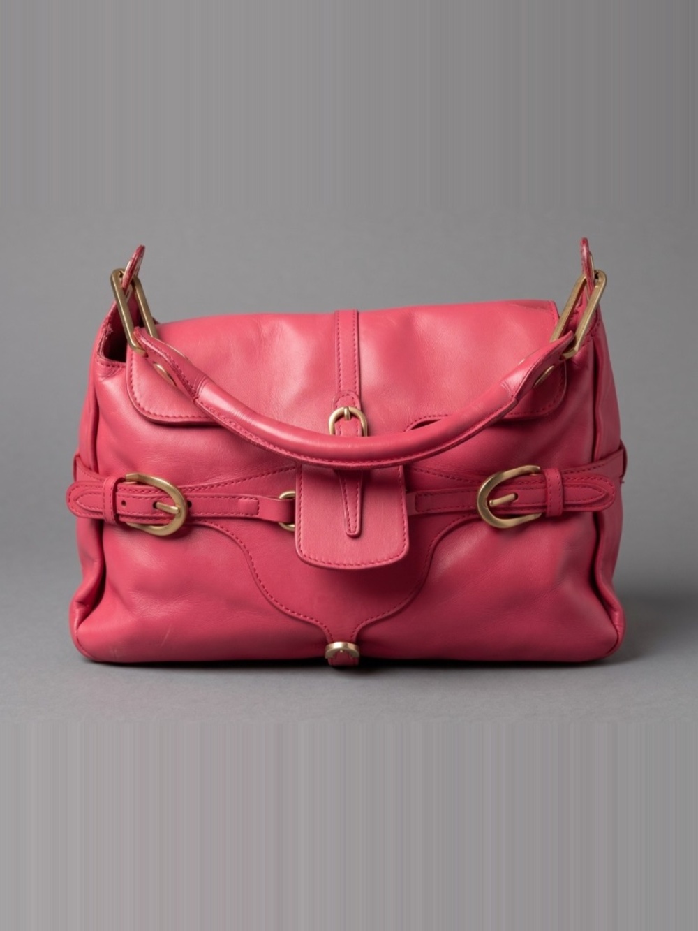 Jimmy Choo Rosalie Satchel Fuchsia Pink Pebbled Leather Medium Top Handle Bag